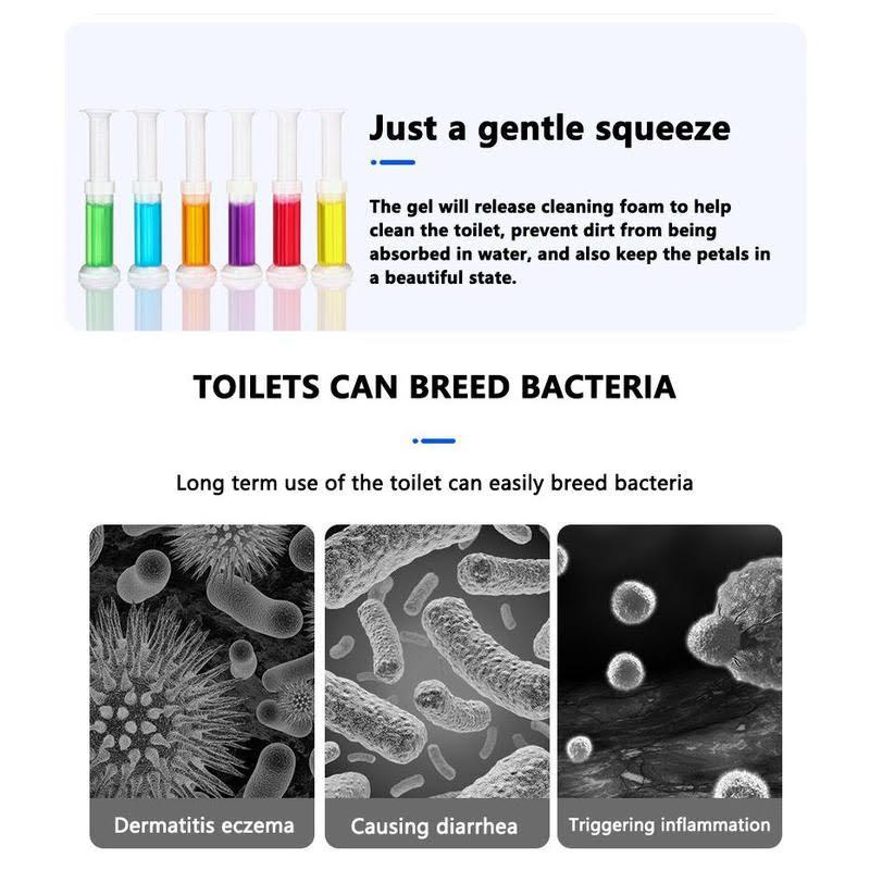 Product Introduction of Toilet cleaning Gel 6 colors /box long lasting toilet gel stamp cleaning products toilet cleaner toilet bowel deodorant gel toilet scent freshener odor removal gel Household Perfume Scented Multicolor 9