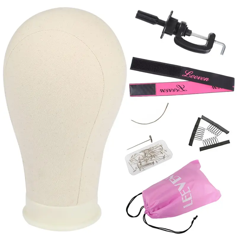 Leeven 23 Inch Canvas Wig Head Poly Manikin Head for Making Wigs Professional Mannequin Head with T Pins Clamp Stand Canvas Block Head Wig Making Accessories 23 Inch 0