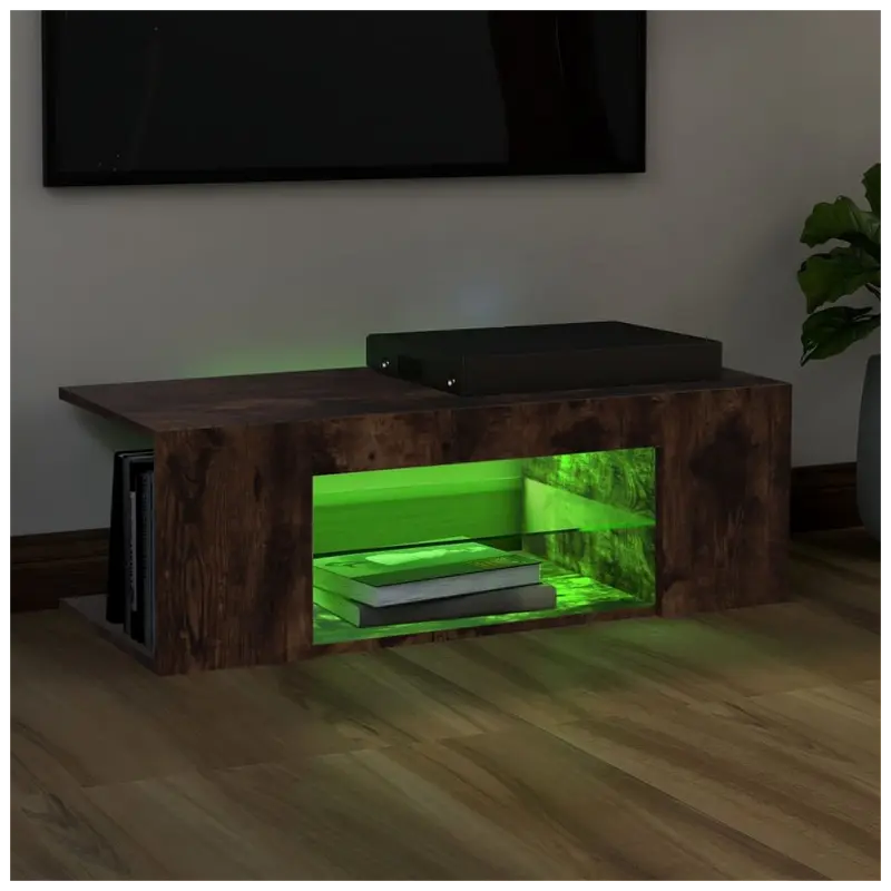 TV Cabinet with LED Lights Smoked Oak 90x39x30 cm 4