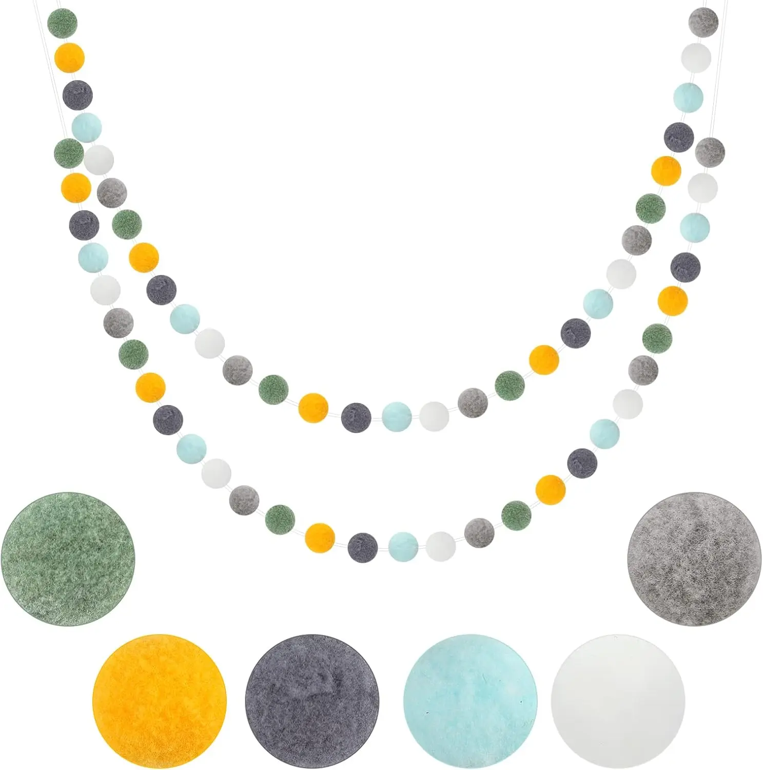2PCS Colored Felt Ball Garland - Pastel Pom Pom Garland with 60 Balls for Bedroom Birthday Wedding Party-Blue and Yellow
