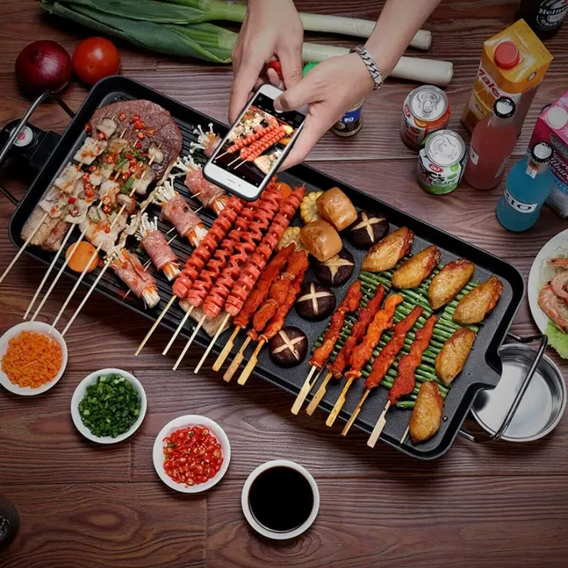 Electric Teppanyaki Table Grill Griddle BBQ Barbecue Hot Plate Smokeless Pan 8