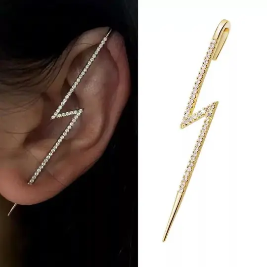 Gold and Silver Lightning Zircon Ear Climber Wrap Crawler Hook Earring 1