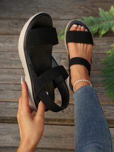 Women's Comfortable Orthopedic Thick Sole Sandals, Soft Bottom Height Increasing Shock Absorbing Shoes, Elastic Strap Walking Shoes, Footwear