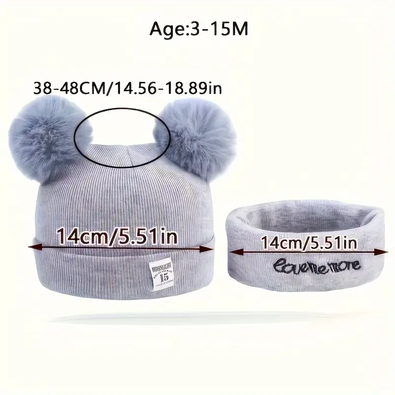 RISELDAJOR  2pcs/Set Soft & Elastic Knitted Beanies for baby, Pom-Pom & Snood with Alphabet Design, Ideal for Casual Attire in Fall/Winter and Birthday Parties 6