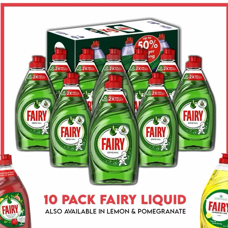 Fairy Liquid (10 x 320ml) Original With 2 Dish Sponges Cleaning