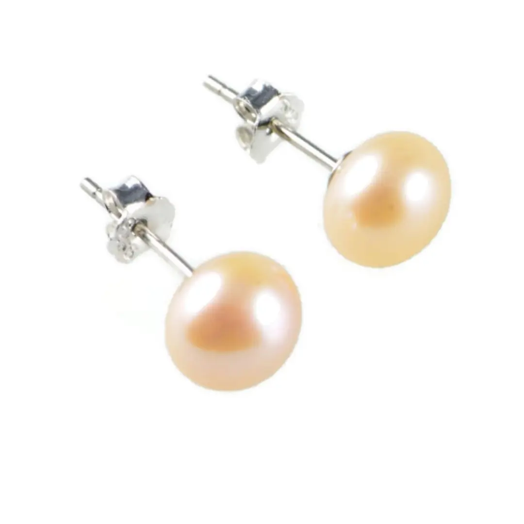 Freshwater Pearl Stud Earrings – AAA 8mm Pink Cultured Pearls, 925 Sterling Silver, Energy Healing Jewellery, Elegant Gift for Women – AqBeadsUk