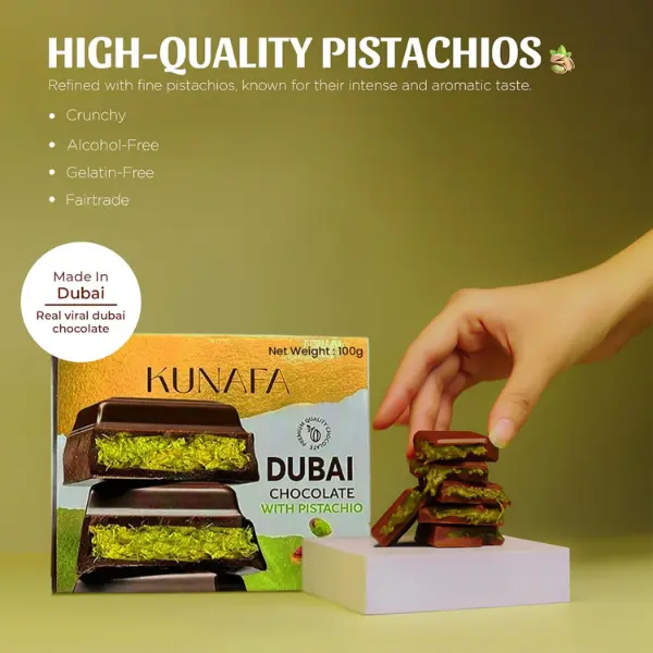 BML 1 x 100g Real Dubai Chocolate Bar Viral Pistachio Kunafa Bar Viral Milk Chocolate for Birthdays Anniversaries Parties & Special Occasions Creamy Milk Chocolate Made in Dubai 1