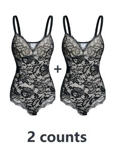 Women's Floral Lace Shapewear Bodysuit, V Neck Shaper, Tummy Control Butt Lifter, Ladies Shapewear for All Seasons