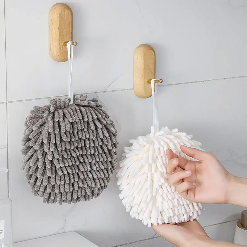 2 Pieces Hand Towels for Bathroom Kitchen Soft Absorbent Hand Towels Plush Bathroom Towels Hanging Face Towels Quick Dry Towel Multipurpose Fuzzy Ball Towel Set Bathroom Accessory (White + Grey) 4