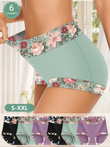 Women's Floral Print High Waist Panty, Soft Comfy Breathable Knicker for Daily Wear, Underwear for All Seasons, Womenswear