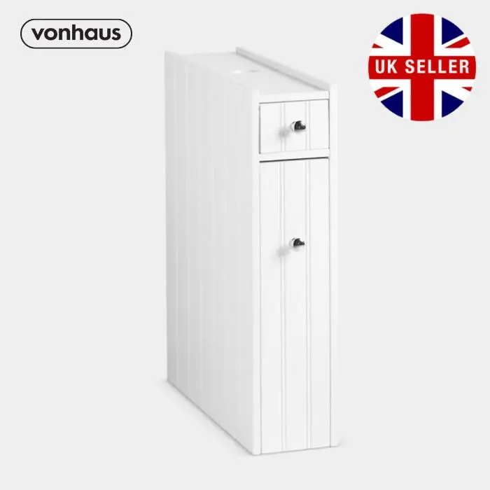 VonHaus Holbrook White Slim Bathroom Storage Unit, Slim Bathroom Box, 2-Drawer Storage Unit, Water Resistant Coating【UK SELLER】 0