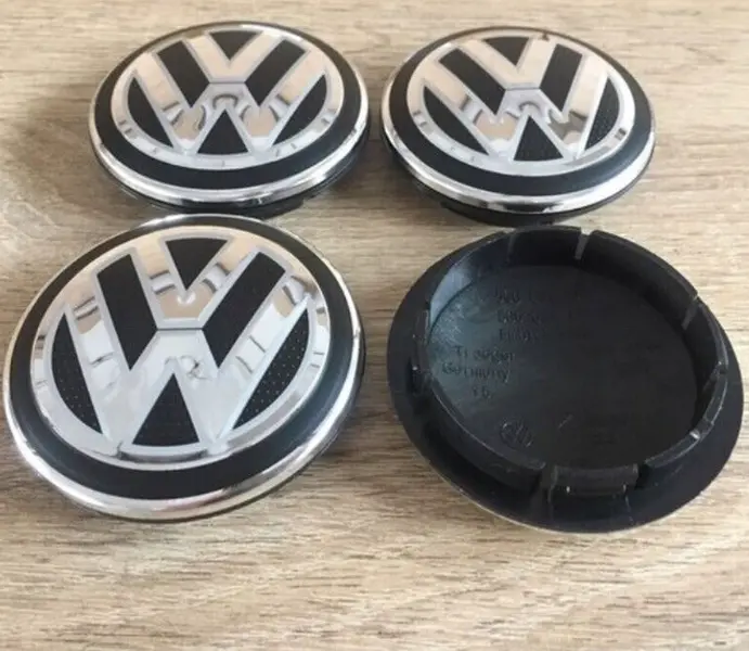 Set of 4 65mm Black & Chrome VW Centre Caps OEM 5G0601171