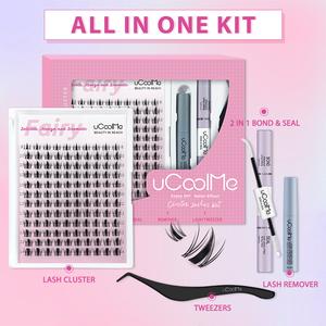uCoolMe Lashes Short Fairy 8-14mmMIX Manga Lashes Clusters with Invisible Band DIY Eyelash Extension Kit Bond Seal Remover Beginner Friendly Individual Lashes Waterproof & Long Lasting Makeup For Girl Cosmetics Super Natural Lashes at Home