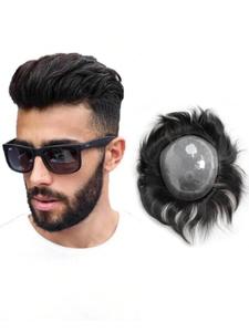 Men's Short Straight Human Hair Toupees , Breathable Business Style Men's Hair Toupees , Fashionable Human Hair Accessories for Men