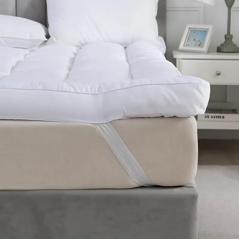 Quilted Elasticated Mattress Topper 11cm Microfiber - Thick Bounce Back Deep Breathable Mattress Topper Hypoallergenic Korean Virgin Fiber Soft Cozy Bedding for Single Double King Super King Sizes Box Stitching Machine Washable 3