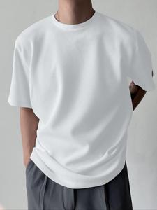 Men's Solid Waffle Knit Tee, Loose Casual Comfy Round Neck Short Sleeve T-shirt for Summer, Fashion Men's Top for Daily Wear