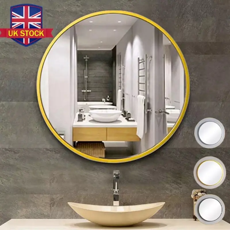 Glam Style Round Wall Mounted Mirror, 40cm/50cm/60cm/70cm/80cm Glass Vanity Mirror for Bathroom and Bedroom, Horizontal Orientation, No Electricity Needed, Durable Aluminum Frame, Vanity Accessories 1