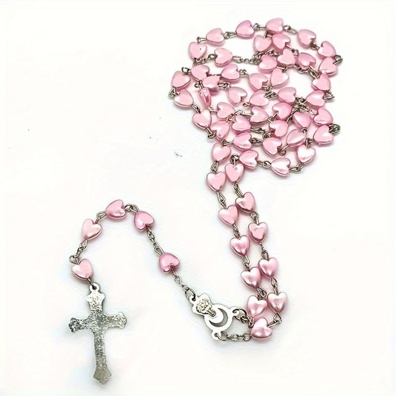 Product Introduction of Resin Heart Bead Rosary with Cross Pendant, Spiritual Prayer Beads for Catholic, Christian, Religious Devotion, No Electricity Required 3