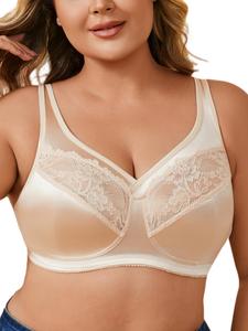 【Plus Size】 Floral Lace Unlined Bras, Breathable Chic Comfortable Elegant Wireless Bra for Daily Wear, Women's Plus Size Lingerie for All Seasons