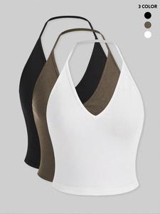 Women's Solid Color Halter Top, Casual Sleeveless Top for Summer, Ladies Clothes for Daily Wear, Camisole