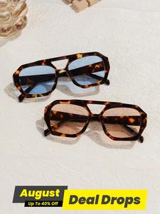 Leopard Print Tinted Lens Trendy Vintage Sunglasses, Square Frame Sunglasses for Everyday Use, Fashion Sunglasses for Outdoor Activities, Valentine's Day Gift