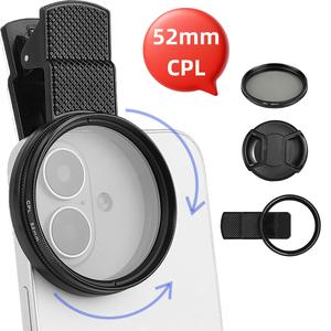 52mm CPL Filter for Phone Lens, Clip-on Polarizer Filter, CPL Phone Camera Lens for Most Smartphones, Clip-on Design CPL Filter for Cellphone, Optical Lens