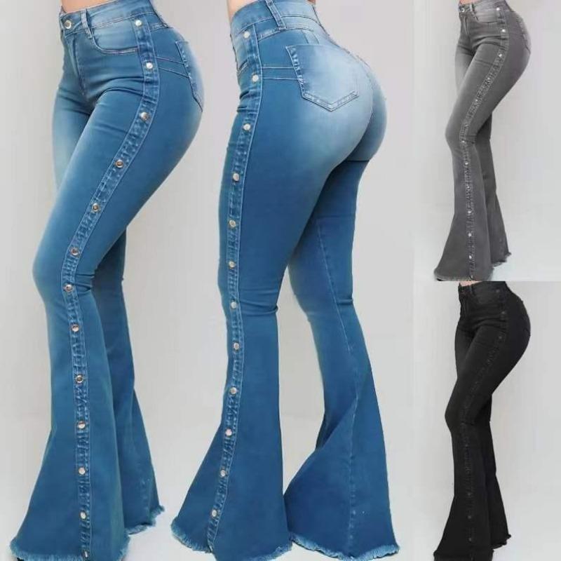 Jeans High Waist Strecth Denim Flare Pants Women Vintage Trousers Buttons Denims Streetwear  Autumn Female Floor Length 8