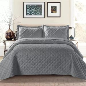 Quilted Bedspread Bed Throw Single Double King Size Bedding Set & Pillow Shams