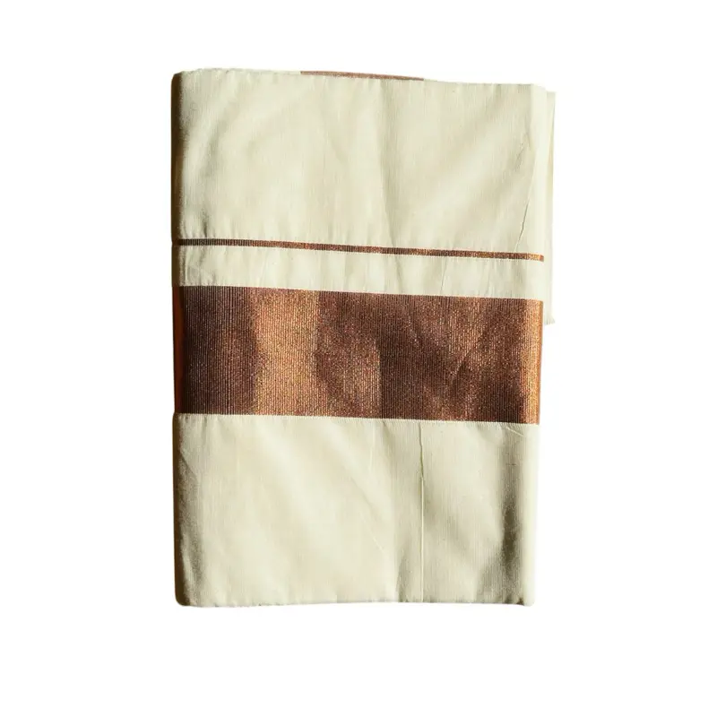 Thick Solid Zari Kerala Saree Cotton with Gold, Silver and Copper Zari Pallu