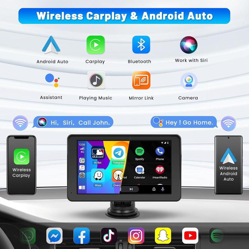 【UK SELLER 】7" Portable Wireless Car Stereo for Apple Carplay & Auto Screen, HD TouchScreen Auto for Cars, Car ScreenCarplay, Car Radio Receiver with BT, FM,AUX, Back to School Supplies car playscreen dash camera 8