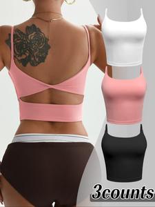 Women's Solid Color Sleeveless Sports Bra, Breathable Comfortable Backless Sports Bra, Ladies Sportswear for Indoor Outdoor Wear, Yoga Bra, Workout Bra