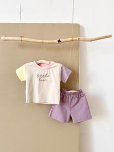 Baby's Letter Embroidery Short Sleeve Tee & Elastic Waist Shorts Two-piece Set, Casual Round Neck T-shirt & Shorts, Summer Clothes for Infant Toddler, Baby Clothing
