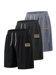 Men's Solid Color & Letter Print Corduroy Shorts, Loose Casual Comfy Breathable Shorts for Summer, Men's Bottoms for Daily Wear