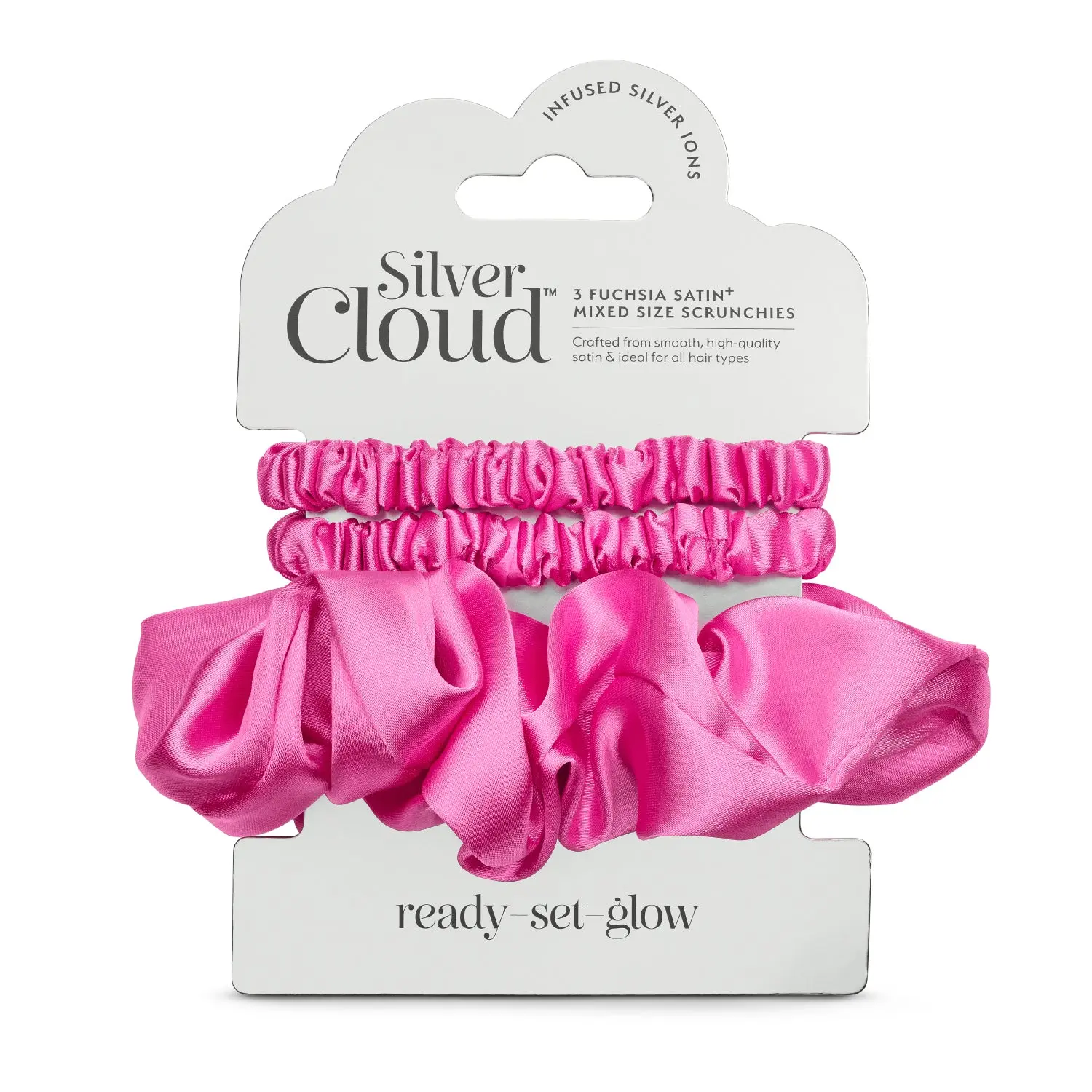 Silver Cloud Satin Scrunchie Trio Combo Fuchsia 3 Pack