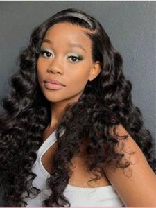 28 Inch Black Long Wavy Wigs for Women, Gorgeous Fluffy Wigs with Baby Hair, Human Hair Lace Front Wigs for Party, Daily Use