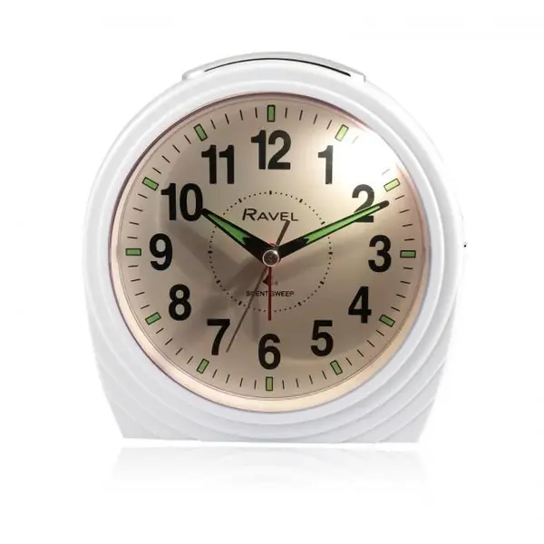 Ravel Large Art Deco Bedside / Mantel Quartz Alarm Clock - Gloss White RC035.4 0