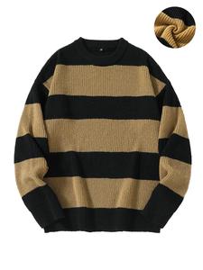 Men's Colorblock Striped Print Drop Shoulder Sweater, Loose Casual Long Sleeve Round Neck Jumper for Fall & Winter, Fashion Men's Knitwear for Daily Wear