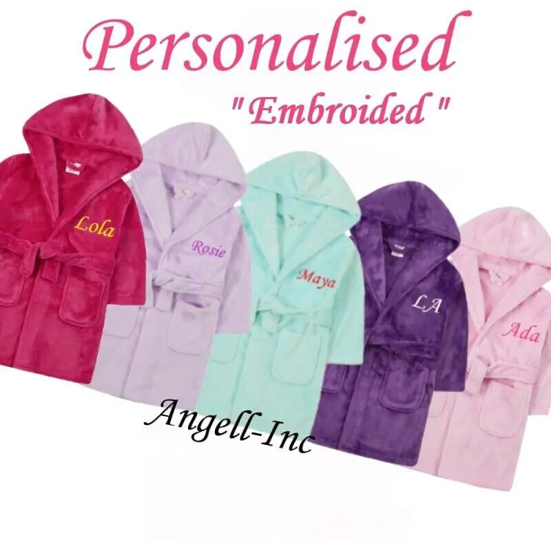Personalised Girls Bath Robe 2-6 Years Embroidered Girls Dressing Gown Hooded Housecoat Hooded Childrens Dressing Gown Towel 2-6years Custom 0