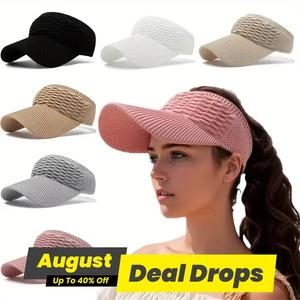 Solid Color Wide Brim Sun Protection Hat, 1 Count Breathable Women's Empty Top Sunshade Hat for Outdoor Sports, Sports & Outdoor Hats, Summer Hat