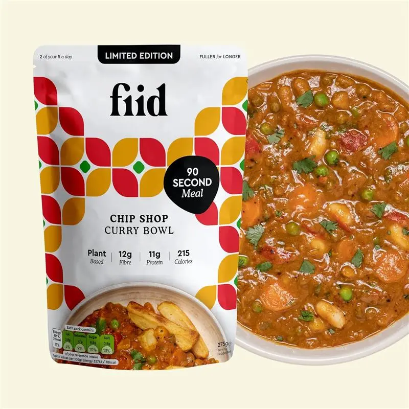 Fiid Chip Shop Curry Flavour Vegan Microwave Ready Meals - High in Fibre & Protein, Low in Sugar, Gluten Free, Fat Free - 8 x 275g 1