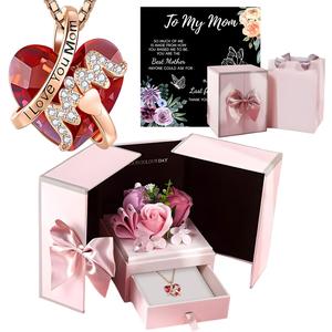 Necklace + Gift Box, 1 Set Rose Gift Box and I Love You Necklace, Rose Gift for Mom, Wife, Girlfriend, Anniversary, Birthday Gift for Women