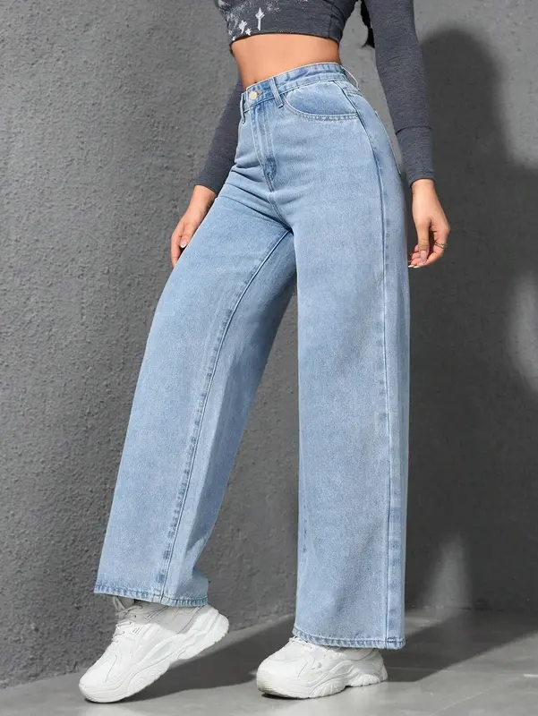 2025 spring new American wide leg jeans women light color washed loose slim mopping denim trousers 2