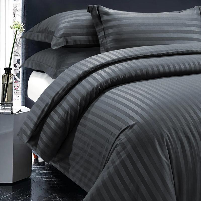 Trend & Bend Luxurious Hotel Quality Stripe Design Duvet Cover with Free Matching Pillow Cases (Without Fillers) - 3 Pieces Bedding Set - Single Double King Super King Sizes 3