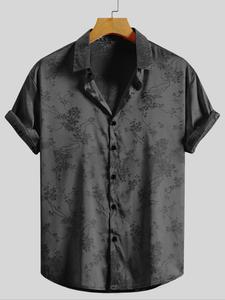 Men's Ditsy Floral Print Button Down Shirt, Regular Fit Fashion Short Sleeve Collar Shirt for Summer, Casual Men's Clothes for Beach Vacation, Black Summer Clothes, Casual Stylish Menswear, Elegant Casual Collared Shirt, Tropical Casual Shirts