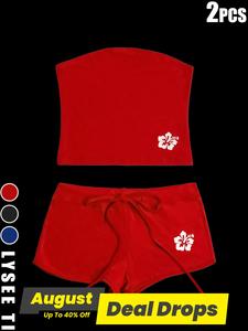 Women's Floral Print Crop Top & Shorts Two-Piece Set, Casual Sleeveless Top & Shorts for Daily Wear, Ladies Outfits for Summer, Clothes