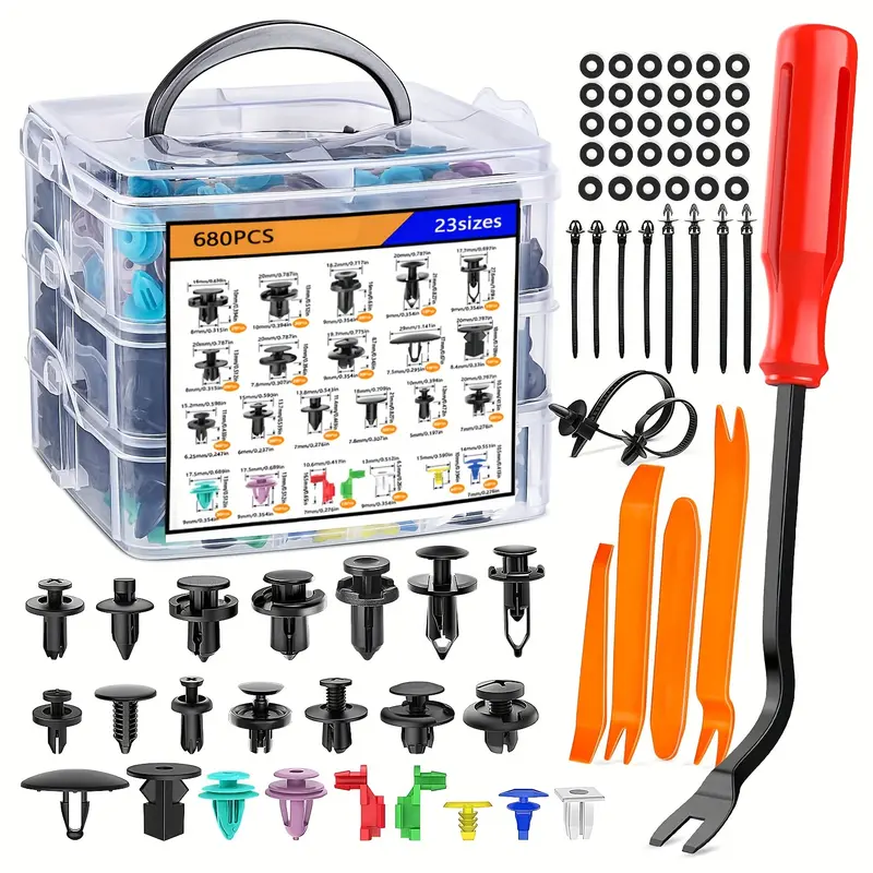 [Most Popular Sizes] Automotive Push Fasteners And Automotive Fastener Classification | 680pcs 725pcs | Nylon | 23 Most Popular Sizes of Nylon Bumpers, Mudguards, Rivet Straps, 10 Cable Ties, And Fastener Removers 5
