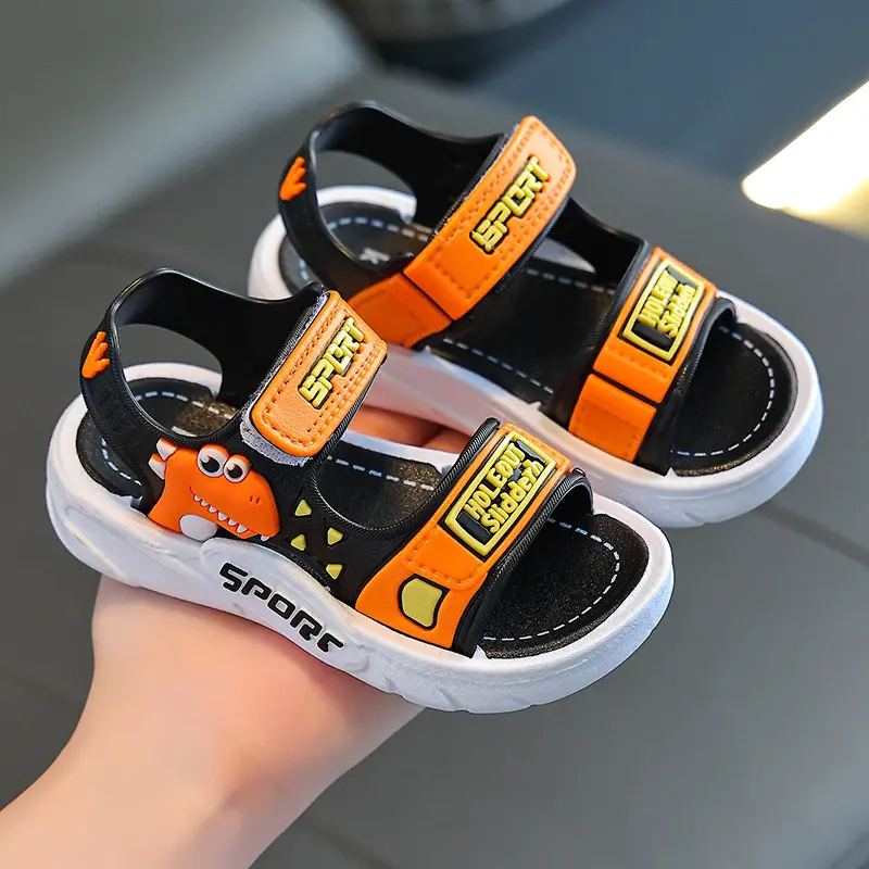 Youngsters' Cartoon Character Summer Sandals with Adjustable Straps - Soft PVC Sole Breathable Beach Shoes for Boys & Girls, Lightweight Outdoor Play Sandals (Dinosaur, Bear, Monster Truck Designs) 7