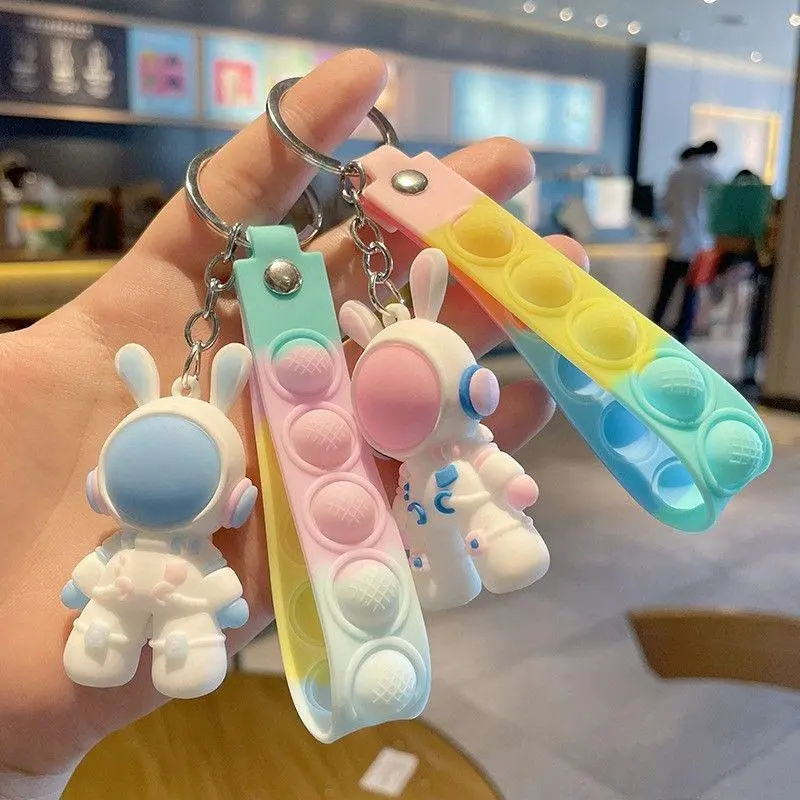 Space Rabbit Leather Keychain Car Gift Pendant Male and Female Couple Cartoon Doll Bag Pendant Activity Gift 5