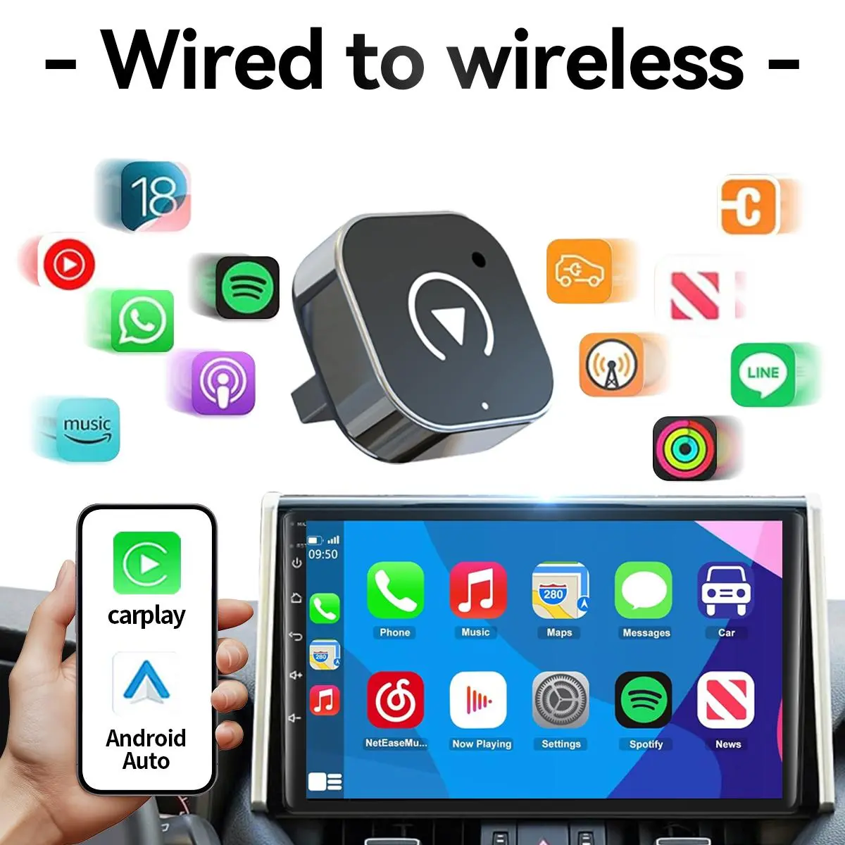 【UK SELLER Delivered with in 72H】2 in 1 Wireless CarPlay Adapter & Android Auto Wireless Adapter - Convert Factory Wired to Wireless CarPlay Dongle Cars - Stable Fast Connection- Plug& Play - Auto Connect & Online Update