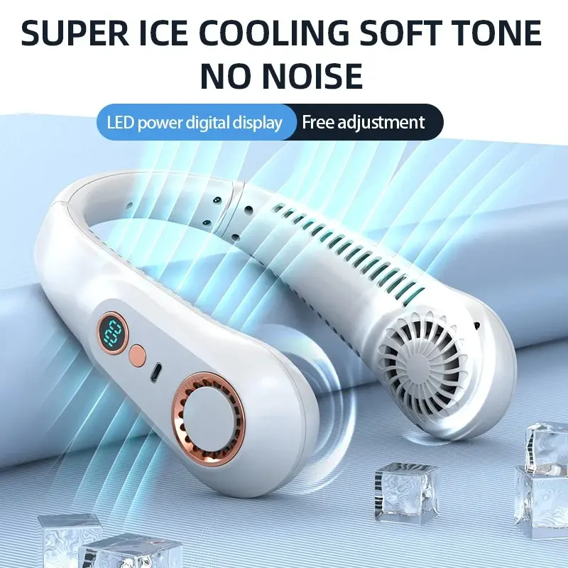 Fan 3000mA Portable Mini Hanging Neck Fan Bladeless Neckband Fan Digital Display Power Air Cooler USB Rechargeable Electric Fans 6